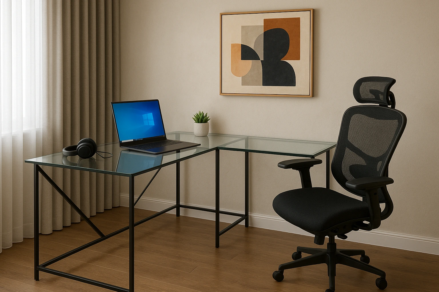 Glass Top L-Shaped Desk