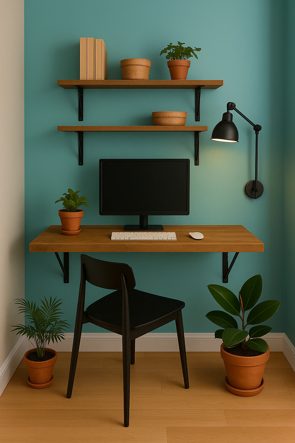 minimalist small home office ideas with floating desk