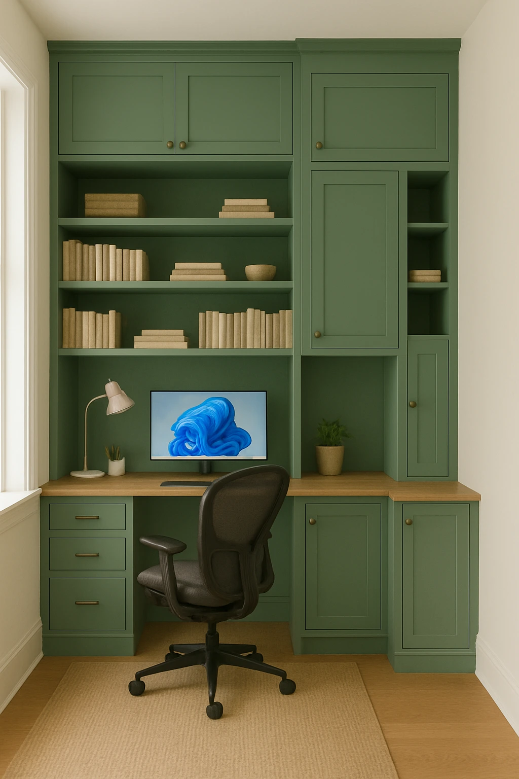 Small Home Office Ideas with Built-In Cabinets Desk
