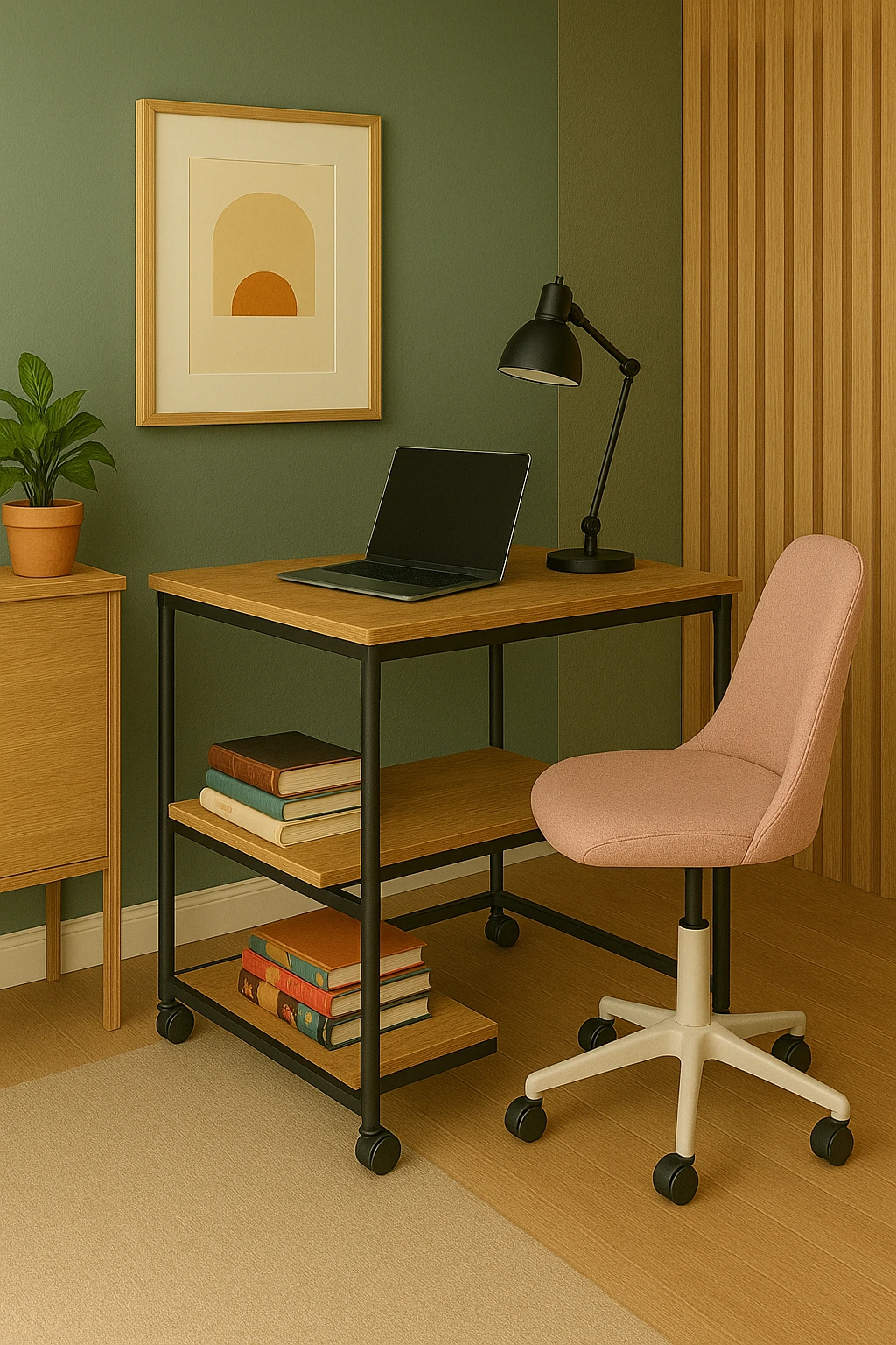Small Home Office Space For Two Using Rolling Cart Desk